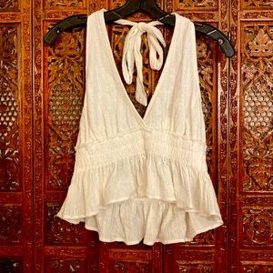 Off White Cotton Halter Crop Top